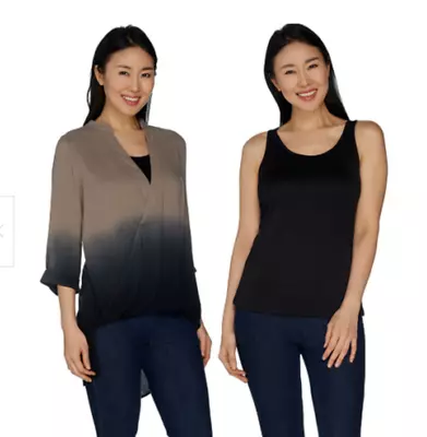 $15 • Buy Lisa Rinna Top W/Tank Dip Dye Crossover Dusky Taupe L A299568