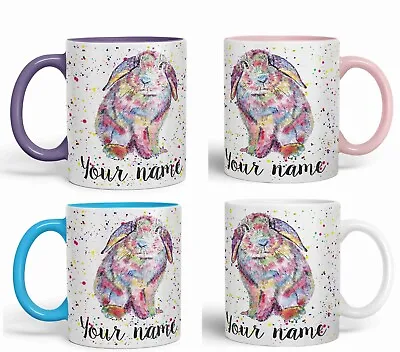 Personalised Name Lop Rabbit Bunny Eared Animals Ceramic Art Coloured Mug Cup • £11.99