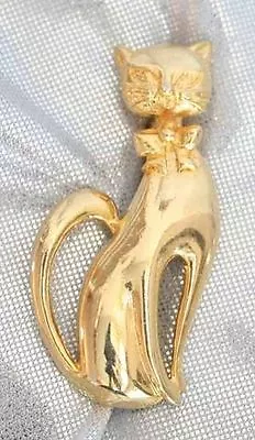 Elegant Art Moderne Gold-tone Cat Brooch 1980s Vintage • $12.95