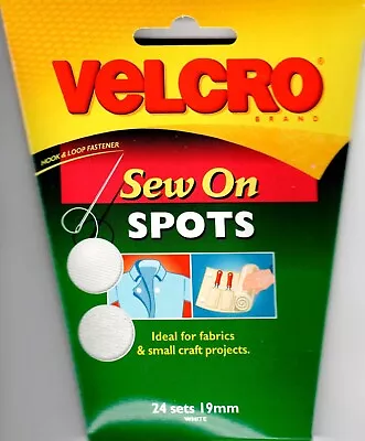 WHITE VELCRO 19mm Sew On Self Adhesive Dots Spots Stick On Hook/Loop Fasteners • £2.99