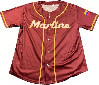 MLB Miami Marlins SGA Venezuela Baseball Maroon Heritage Jersey Size XL Buttons • $19.88