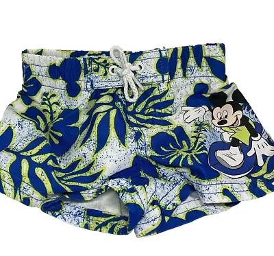 Disney Baby Boy Newborn Swim Trunk Mickey Mouse Shorts Blue White Green Lined • $8