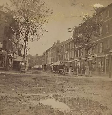 Portsmouth NH - Market St. Horse Drawn Carriages Stereoview C1867 • $9.99
