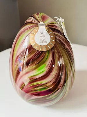 NWT Large Hand Blown Art GLASS EASTER EGG LIGHTS UP Beautiful Must See • $60