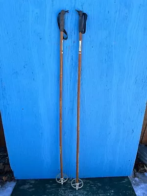 NICE VERY VINTAGE Set Of Bamboo Snow Ski Poles Measuring 59  Long • $29.94
