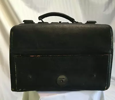 Antique Vintage Leather Medical Traveling Doctor Bag Oddity Dentist Medicine Blk • $299.99