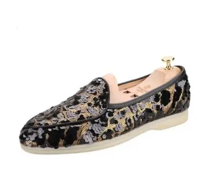 Men's New Fashion Round Toe Sequins Leopard Slip On Loafers Party Leather Shoes_ • $140.05