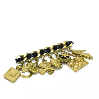 CHANEL Icon Vintage 8-strand Charm 95P Pin Brooch Gold Plated Gold • $2730