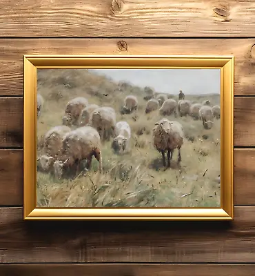 Sheep Painting Vintage Landscape Print English Farmhouse Cottagecore • $9.95