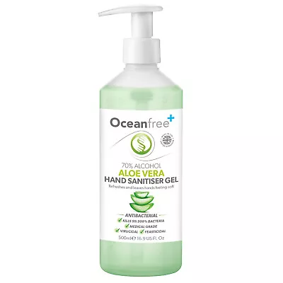 Hand Sanitiser Gel Sanitizer 70% Alcohol - 500ml Bottle - Aloe Vera - Ocean Free • £69.99