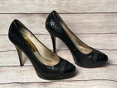 MICHAEL KORS Black Leather Snakeskin Print Stiletto Slip-On Dress Shoes Sz 9M • $16.24