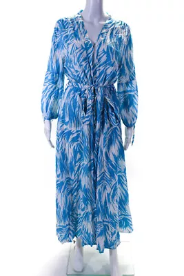 Melissa Odabash Womens Long Sleeved Tied Waist Long Robe Blue White Size S • $49.99