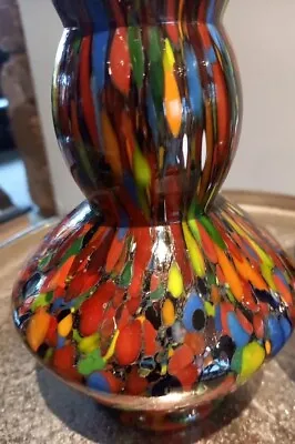 Vintage Art Glass Vase Czech/Bohemian Spatter 8.5” Recycled Mid Century Coloured • £26.50