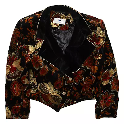 SANDORECCI Blazer Velvet Jacket Black Viscose Floral Womens XS • £28.99