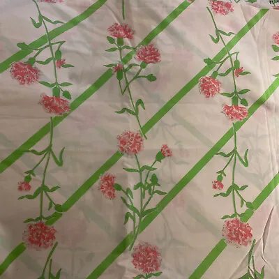 Full Flat Sheet White Green Pink Stripe Floral Perma-Prest Percale Vintage  • $19.70