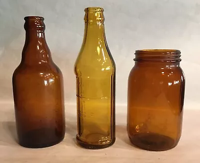 Vintage Brown Glass Duraglass Bottles Jar Set Of 3 • $7.95