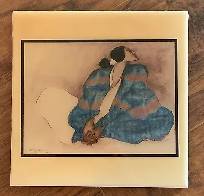 R C Gorman Ceramic Tile #536 Woman With Blue Blanket 1977 Vintage 8x8  • $45