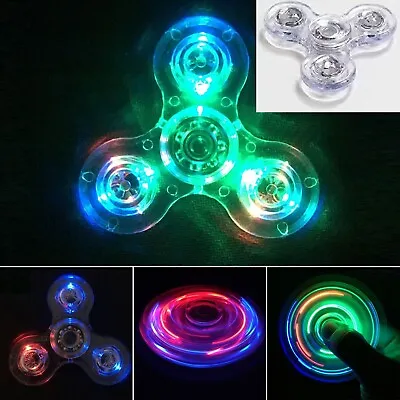 Autism Calming Sensory Toys Crystal Led Light-UP Fidget Spinner Toy Clear-White • £8.99