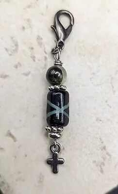 1x Black Green Glass Beaded - Charm Zipper Pull • $2