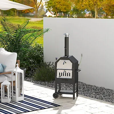 Outdoor Garden Pizza Oven Charcoal BBQ Grill  3-Tier Freestanding W/ Chimney • £109.99