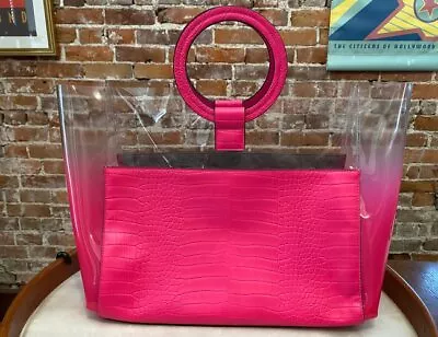 Vince Camuto Neon Pink Large Clear Tote With Ring Handles New Purse • $69.95