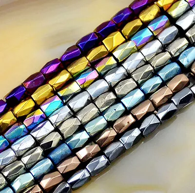 100Pcs Natural Magnetic Hematite Gemstone FacetedTube Beads 5x8mm MetallicColors • $6.99