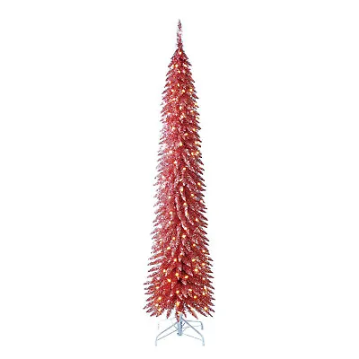 Home Heritage 7 Ft Pencil Artificial Prelit Tinsel Christmas Tree & Stand Pink • $89.99