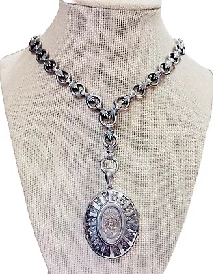 Antique Sterling Silver Victorian Book Chain Locket Necklace • $350