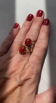 $17.97 • Buy Vintage Gold Over Sterling Silver Red Carnelian Stone Adjustable Ring