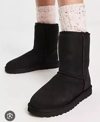 UGG Classic Short Ll Black Suede Shearling Lined Pull On  Women’s Size 10 NEW • $35