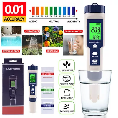 PH Meter TDS/EC/Salinity/Temperature Tester Pen Hydroponics Pool Water Test Kit • $4.99