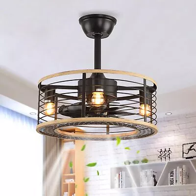 Farmhouse Black Ceiling Fans With Lights And RemoteCabin Caged Ceiling Fan F... • $138.26