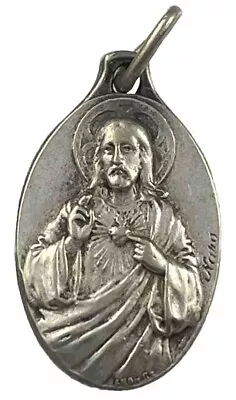 Vintage Catholic Signed Karo Sacred Heart Jesus Silver Tone  Medal France • $11.99