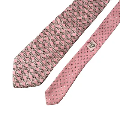Versace Men's Tie Squirrels & Acorns Greek Key Medusa Pink Silk 3.5  X 61.5  Guc • $56.44