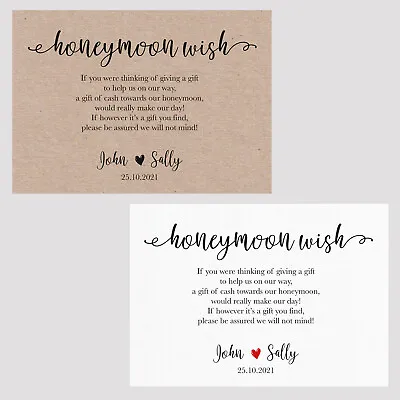 Personalised Honeymoon Poem Wedding Gift Money Cards - A7 Honeymoon Wish Inserts • £24.99