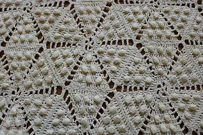 Vintage Bedspread Coverlet Heavy Ecru Popcorn Hand Crochet 88 X61  • $55