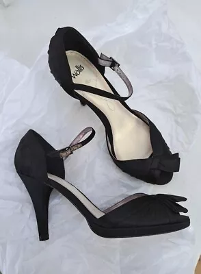 Wallis Black Satin Peep Toe Shoes 4  Heels Size 7/40 1940s Style Strappy Unworn  • £12.90