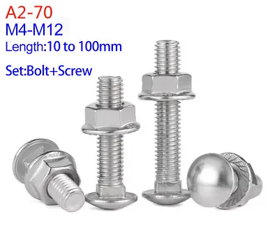 M4 Length=10mm-40mm STAINLESS STEEL A2 CARRIAGE BOLTS /CUP SQUARE COACH + SCREWS • £4.19