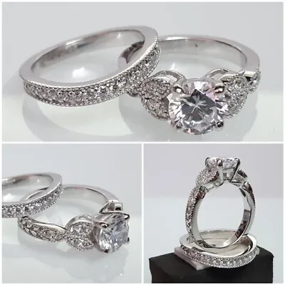 3 Ct Round Lab Created Diamond Engagement Ring Wedding Set 14k White Gold Plated • $136.49