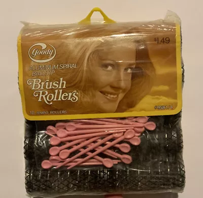 1977 Goody Aluminum Spiral Ball Tip Brush Rollers 10 JUMBO Vintage Sealed • $19.95