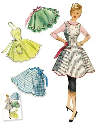 Simplicity 8762 Sz S-L Vintage 50's Apron Ruffle Scallop KwikS 4298 Pattern 9311 • $10.49