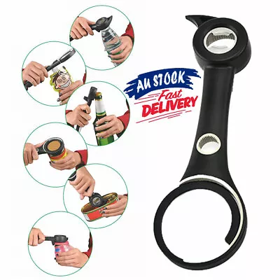 Multi 6 In 1 Manual Cap Opener Open Lid Gadget Twist Can Bottle Jar Kitchen Tool • £9.58