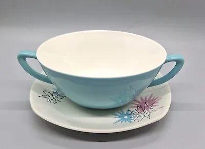 Midwinter Quite Contrary Twin Handle Soup Cup & Saucer By Jessie Tait • £8