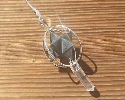 Natural Hematite Gemstone 3 Stone Merkaba Star Spinning Pendulum • £10.21