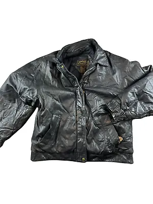 Vtg. Eddie Bauer Goose Down  Black Leather Bomber Jacket / Coat Womens Sz Medium • $22.49