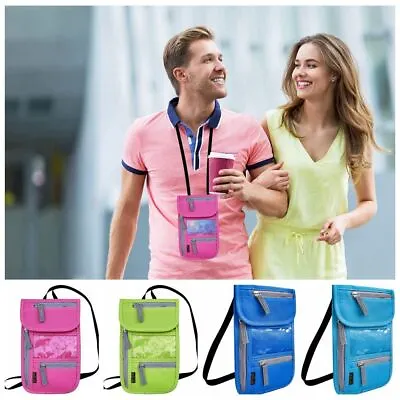 Bag Passport Holder Neck Pouch With Adjustable Neck Strap Travel Neck Wallet • £7.04