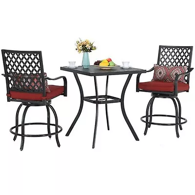 PHI VILLA Set Of 3 Outdoor Swivel Bistro Set Patio Bar Chairs Table With Cushion • $361.99