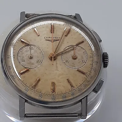 Vintage Longines Chronograph 36 Mm Steel Manual Head Only Watch 7412-1 • $1