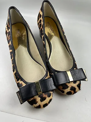 Michael Kors Sz 7 Womens Dyed Cow Hair Calf Block Heels Leopard Animal Fur Shoes • $24.99