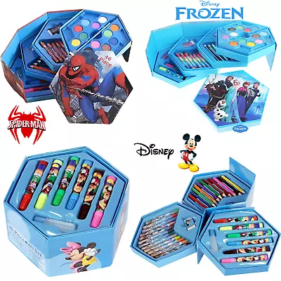 Frozen Spiderman Mickey Mouse 46 Pcs Colouring Crayon Pen Art Set For Kids • £7.99